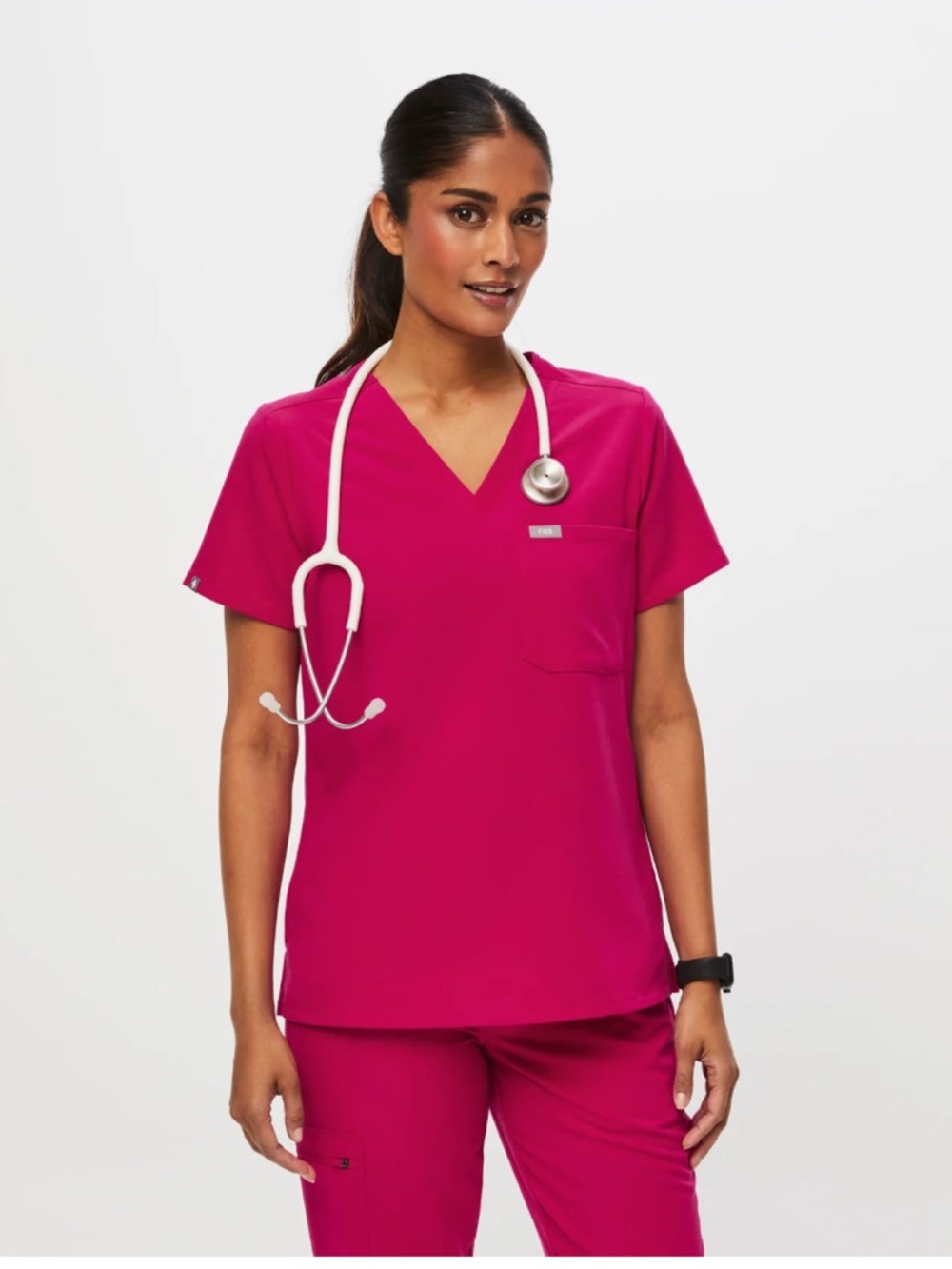 Figs Catarina One Pocket Scrub Top - Ultra Rose